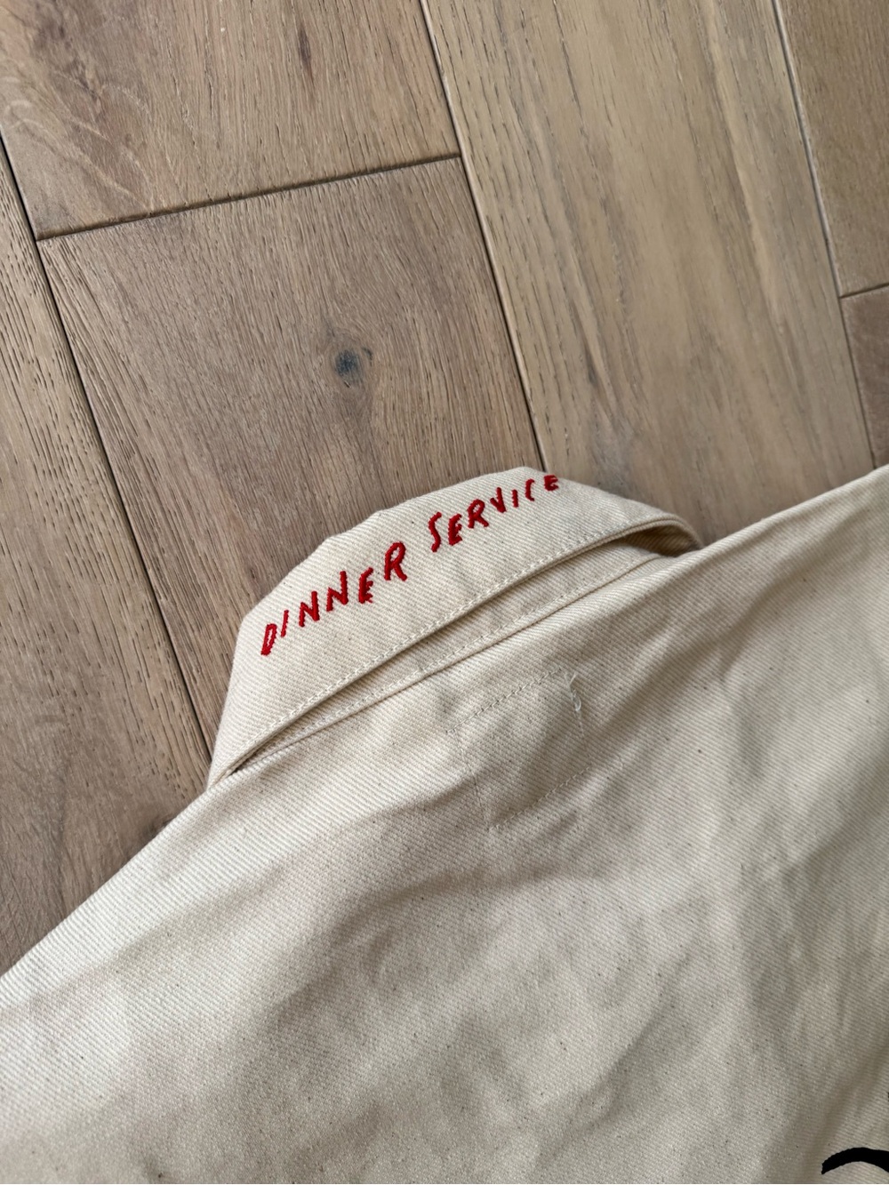 Cream Graphic Jean Jacket with Red Accent Print - Picture 3 of 10